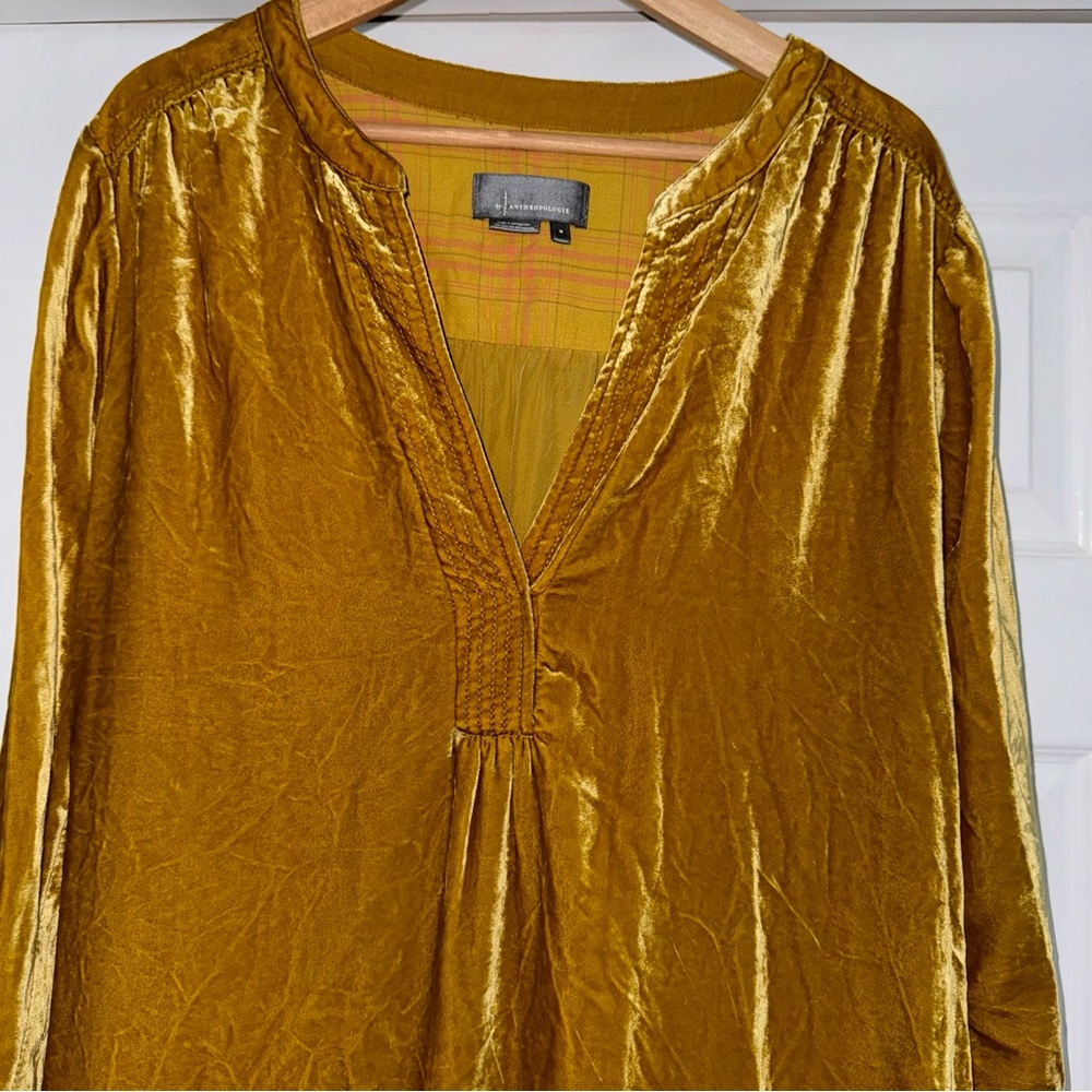 Anthropologie Melody Velvet Tunic Dress M Mustard Yellow - Picture 6 of 9